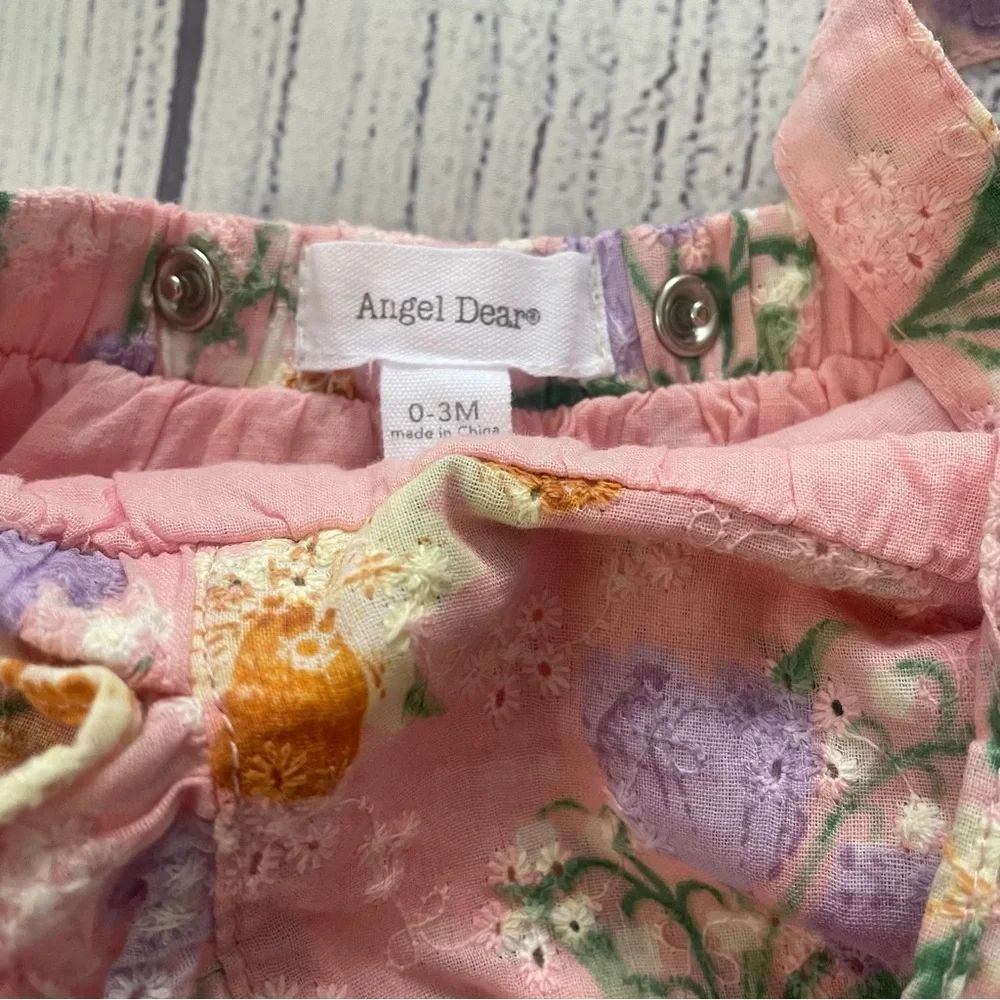 Angel Deal Girls Pink Floral Eyelet Sunsuit Bubble Romper size 0-3 months